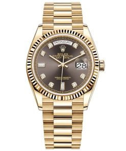 Replica de reloj Rolex Day-Date 05/6 (36mm) 128238 Oro amarillo President (Esfera Gris oscuro-Diamantes (Automático)