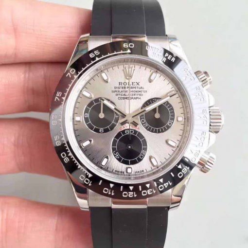 Replica de reloj Rolex Rolex Daytona 15 cosmograph (40mm) 116519LN (Esfera gris) Oro blanco 18K (Oysterflex) Caucho -Automático