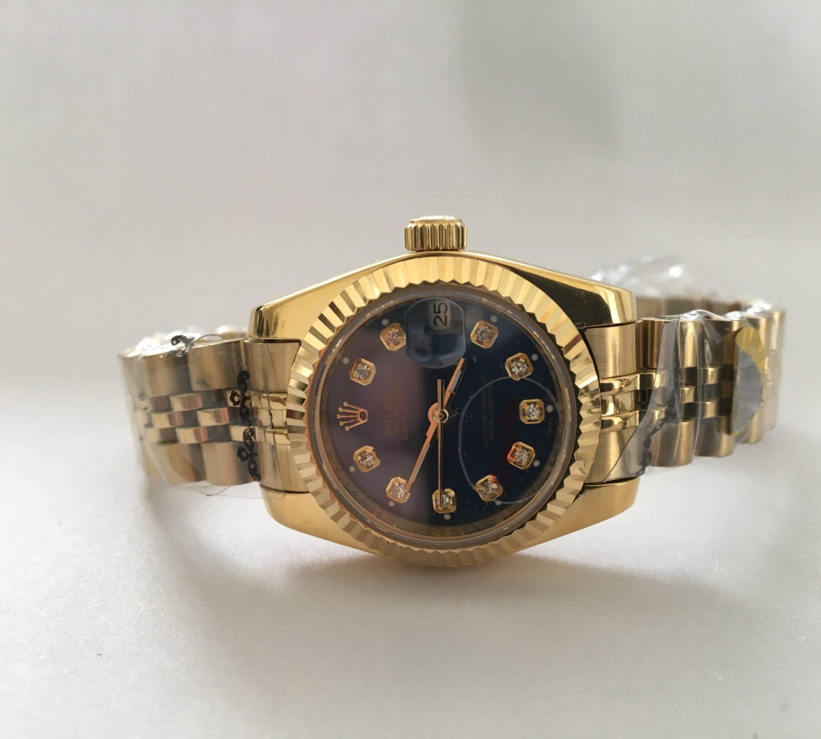Replica de reloj Rolex Datejust mujer 022 (28 mm) 279173 Esfera Azul Diamantes (Correa Jubilee oro)-Automático